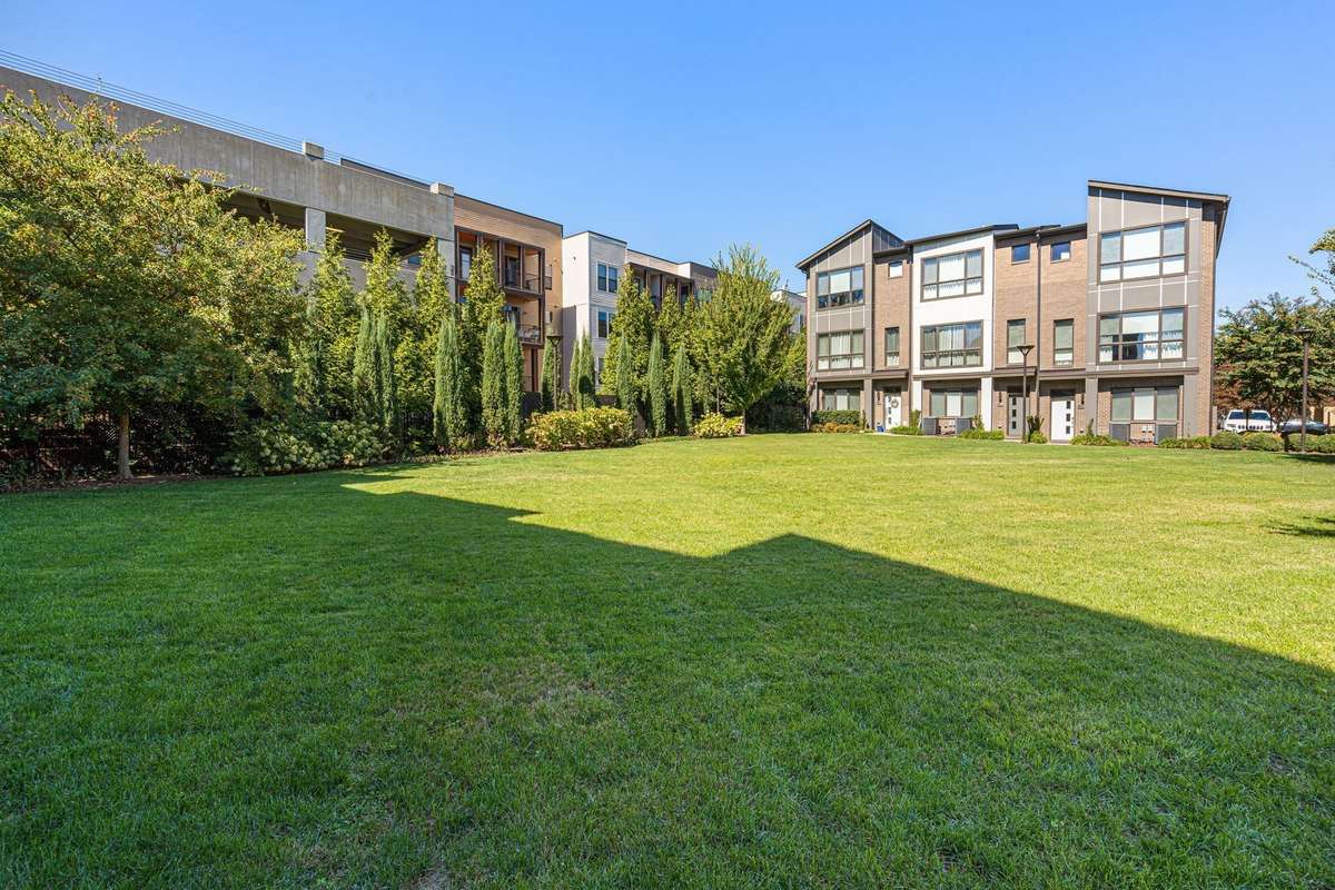 Shared common green space in the middle of the complex
