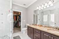 This primary bathroom is a great place to let go of your stress