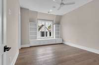 Mill work and custom built ins everywhere including this guest bedroom