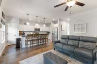 Main living area flows well with kitchen when hosting guests.