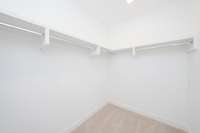Wood shelving in primary closet