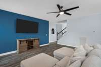 The feature wall really sets the tone in this lovely living room