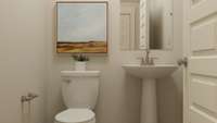 Convenient half bath for your guests. These are artist's renderings of staged rooms, not actual home listed.