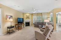 Open living room concept with gas fireplace.