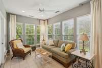 Recessed lighting, blinds throughout, ceiling fan.