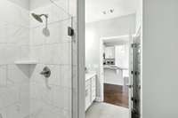 Modern tiled, walk-in shower