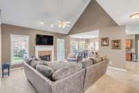 In cooler months, cozy up to the gas fireplace in the center of the living room.
