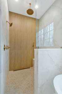 Oversized Curbless Shower with Rainhead, Handheld and Showerhead
