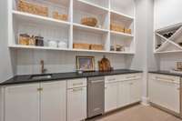 Walk In Pantry Includes Bar Sink, Ice Machine, Beverage Cooler, and Additional Storage
