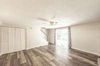 Storage space under the stairs too