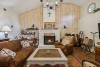 Guest House living room with gorgeous high ceilings