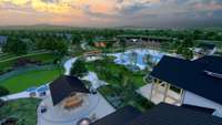Artist's Rendering of Outdoor Dining Pavillion, Firepit and Park areas - so beautiful!