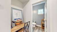 1/2 bath downstairs - great niche for a desk or a drop zone!