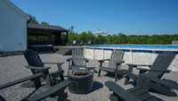 The semi-recessed pool has a zero entry Trex deck.