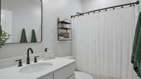The hall bath has a tub/shower combo.