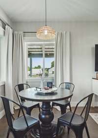 There is even a corner with lighting for a dinette. This space has its own mini-split HVAC.