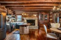 Working fireplace in kitchen.