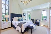 Upstairs Bedroom 5 with vaulted ceiling and tons of natural light. This photo has been virtually staged.