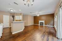 The dining room overlooks the living area and kitchen.