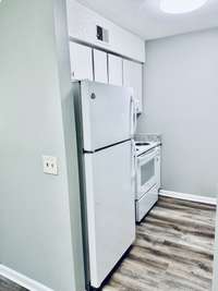 Freshly painted cabinets too!