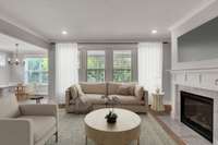 OPEN LIVING ROOM WITH GAS FIREPLACE