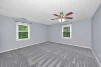 Bedroom- carpet, ceiling fan