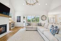 Look at the covered porch with it's fireplace.