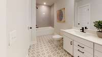 ***Photo taken from the Furman model home in Durham Farms***  Bath #2 is located on the 2nd floor and includes tile flooring and dual sinks with quartz countertops. Bath #3 is also included on the second floor.