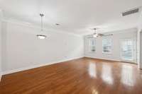 Living room and dining room area