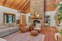 Floor to ceiling wood burning stone fireplace!