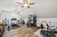 The upstairs bonus room is currently set up as a workout space but offers endless possibilities to suit your lifestyle. 8385 Lascassas Pike Lascassas, TN 37085