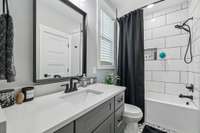 Another full bathroom with a single vanity and combo shower/tub. 8385 Lascassas Pike Lascassas, TN 37085