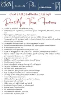 Feature sheet! 8385 Lascassas Pike Lascassas, TN 37085