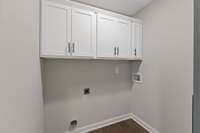 The laundry room is very spacious. Plus the seller added the cabinets for storage. Instead of the wire shelves. Very nice upgrade.