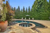 This view highlights the impressive pool and expansive pool deck, offering ample space for lounging, entertaining, and unforgettable poolside gatherings in a true resort-style atmosphere.