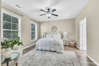 The primary suite is located on the main level