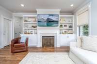 Display all your favorite things in your custom cabinets. Flip the switch to turn on gas logs