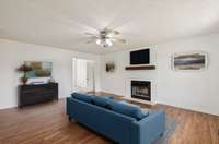 Living room features a neutral color scheme & ceiling fan. 101 Briston Ct Murfreesboro, TN 37127