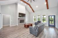 VAULTED CEILING WITH WOOD BEAM IN THE GREAT ROOM