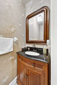 Artistically curated powder bathroom.