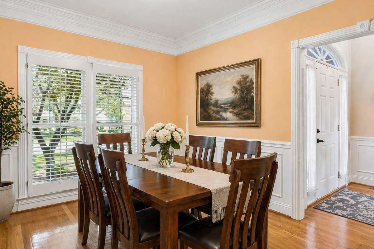 Formal dining with wainscotting, thick crown moldings, and plantation shutters! 2230 Northwoods Drive, Murfreesboro, Tn 37130