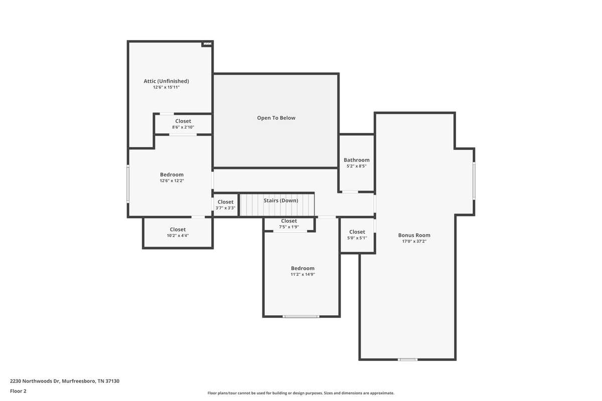 Upper level floorplan-2230 Northwoods Drive, Murfreesboro, Tn 37130