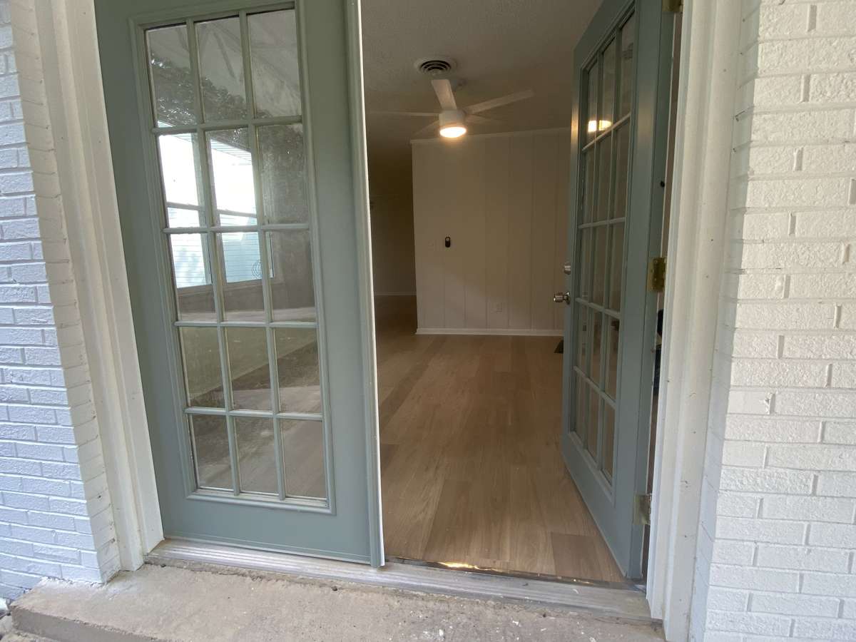 French doors on the patio open into the dining room