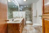 Updated bathroom, with spacious walk-in shower and bench.