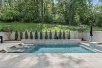 Pool inspiration photo. Similar layout with a wall cut into the hillside is available and can be added to the price.