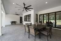 Grand covered patio space. Check out these fans!