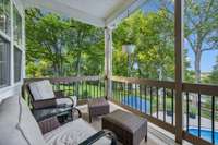 The covered back deck off the breakfast nook