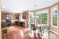The view out of the bay window and across the deck brings nature and light into the house