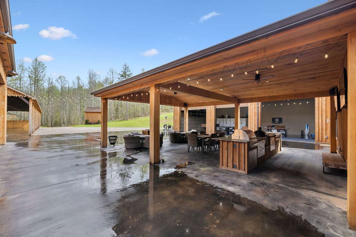 Main lodge outdoor grilling area across from game room