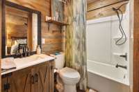 Bathroom in bedroom 1 of off grid cabin